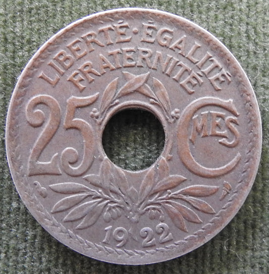 French 1922 25 Centimes Coin - Circulated