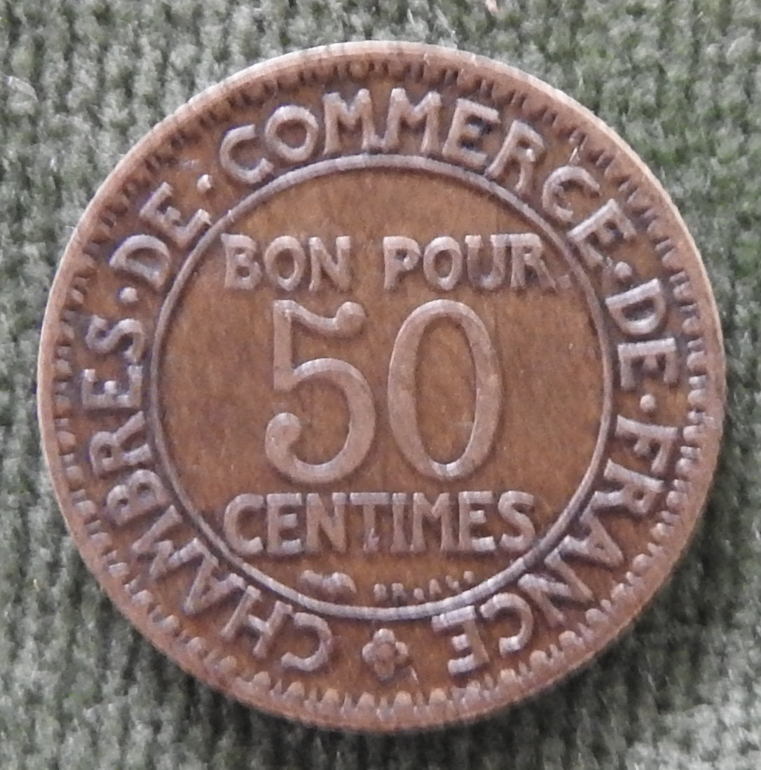 French 1924 50 Centimes Chamber Of Commerce Coin - Commerce Industrie Coin