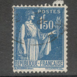 France 1932 1.50 Franc Blue Peace Ceres with Olive Branch