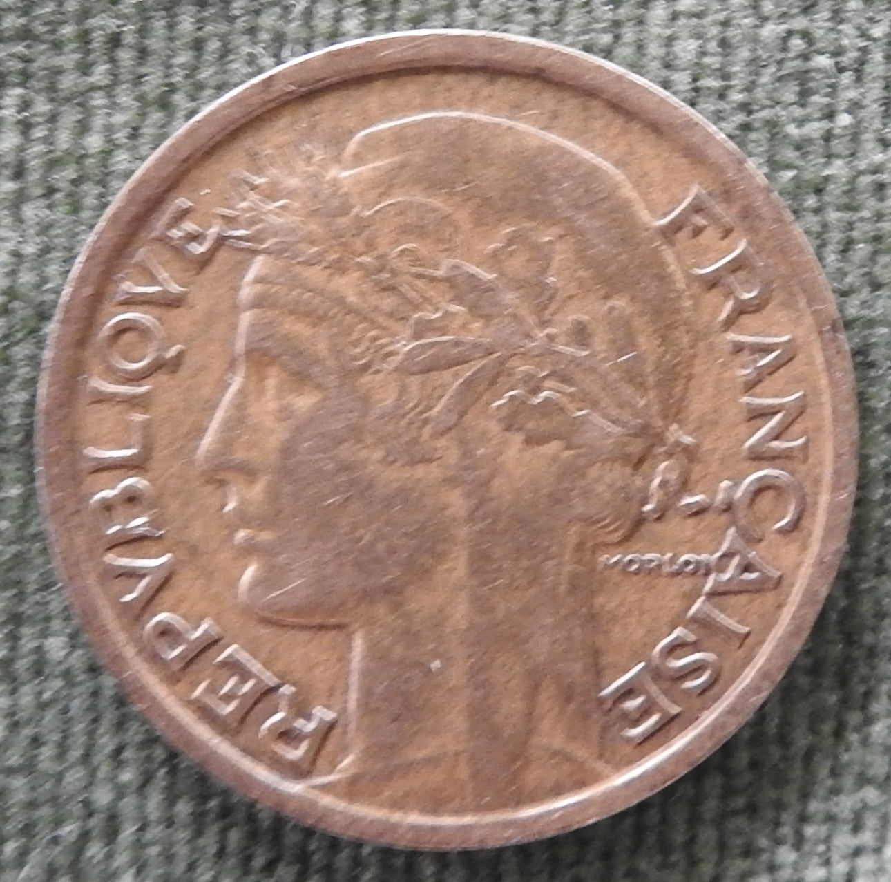 French 1934 1 One Franc Coin Marianne's Head