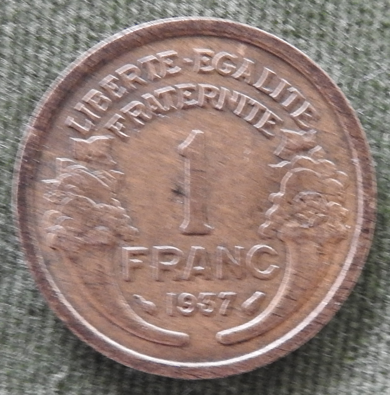 French 1937 1 One Franc Coin Marianne's Head