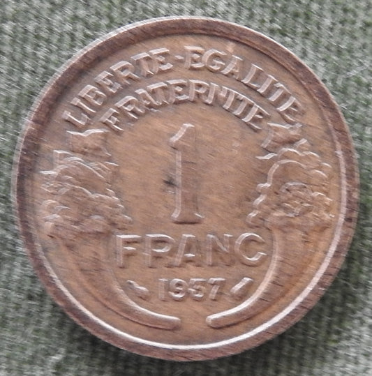 French 1937 1 One Franc Coin Marianne's Head