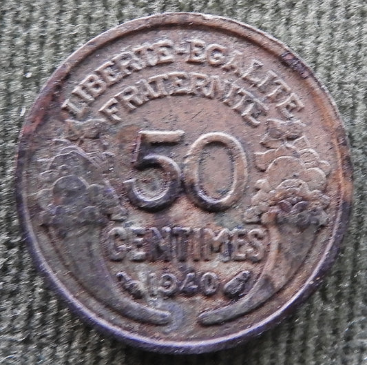 French 1940 50 Centimes Chamber Of Commerce Coin - Commerce Industrie Coin