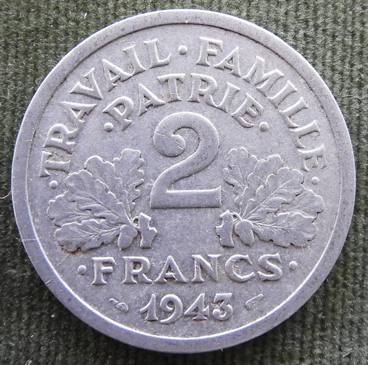 French 1943 2 Franc Etat Francais Coin - German Occupation