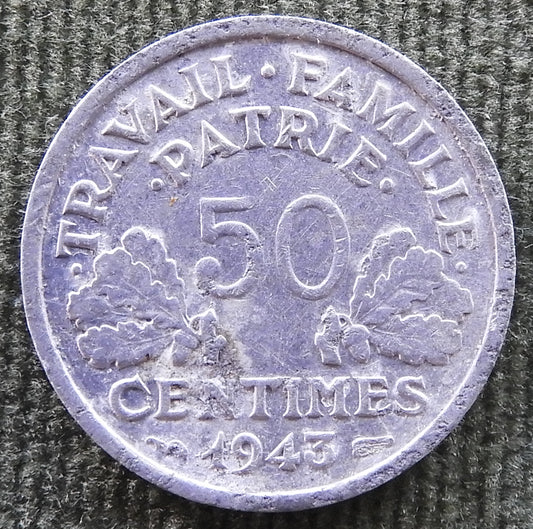 French 1943 50 Centimes Coin - Circulated