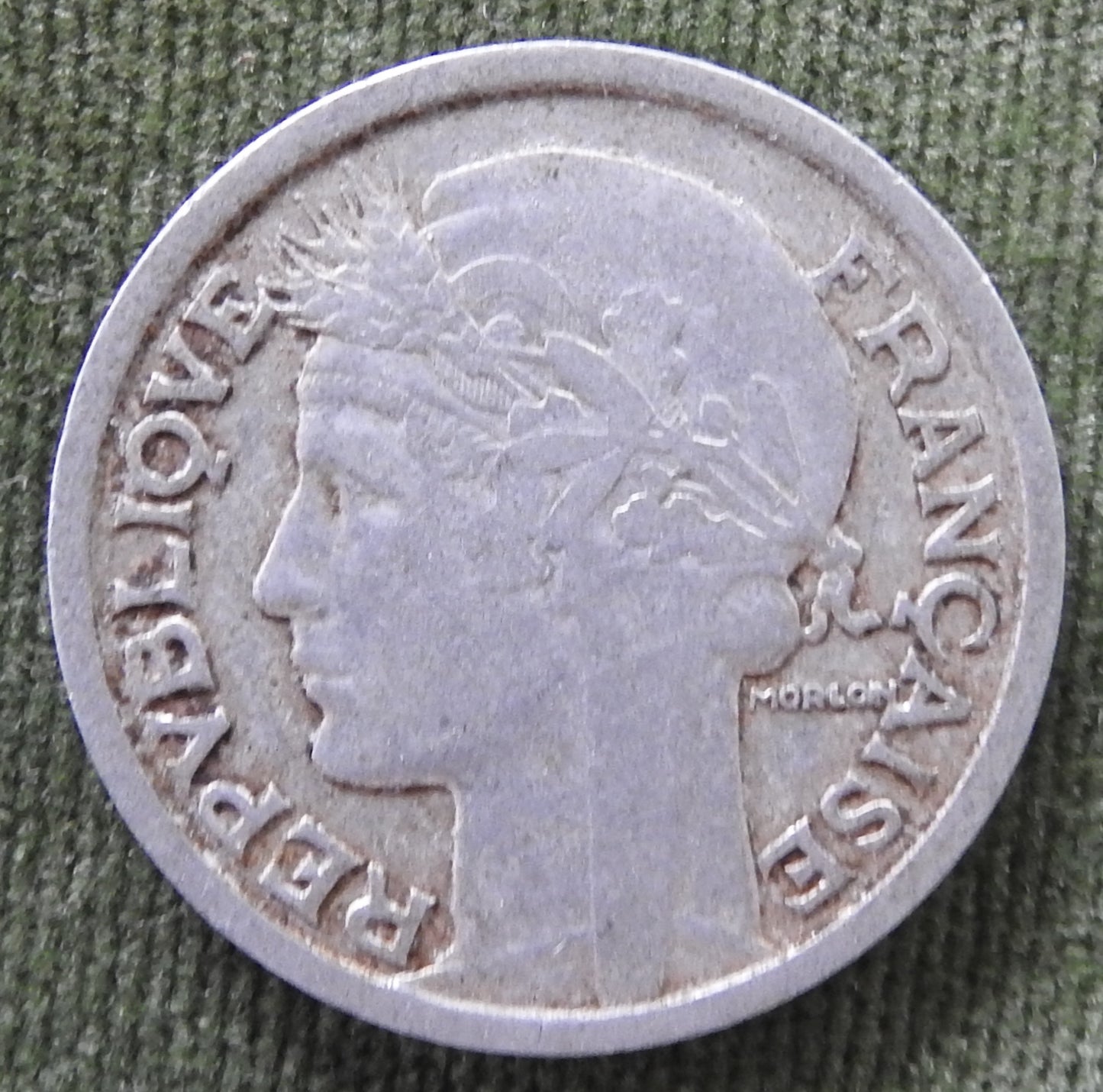 French 1944 2 Franc Coin Wreathed Female Head