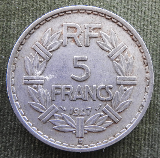 French 1947 B 5 Franc Coin - Circulated