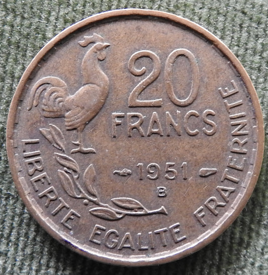French 1951 B 20 Franc Coin - Circulated