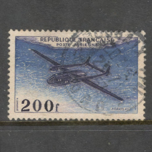 France 1954 200 Franc Noratlas Airplane Blue/Bluish Purple Airmail Stamp