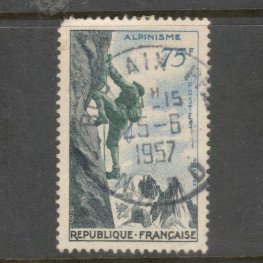 France 1954 75 Franc Alpine Sports Dark Blue / Green Stamp