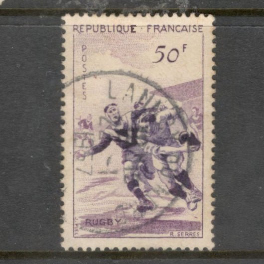 France 1956 50 Franc Rugby Sports Reddish Violet / Violet Stamp
