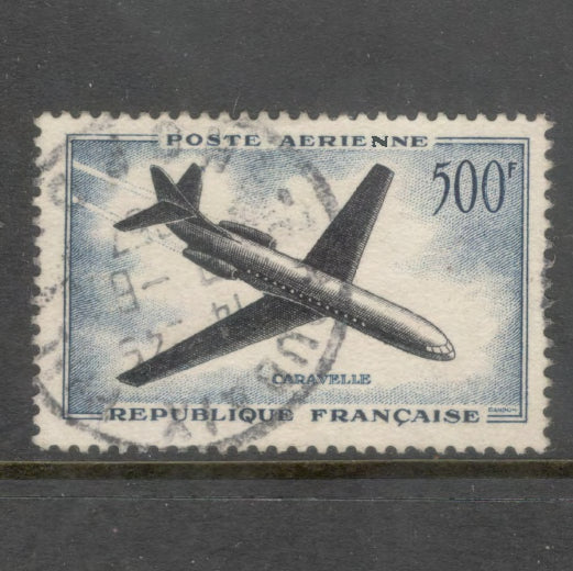 France 1960 5.00 Franc Caravelle Airplane Multicoloured Airmail Stamp