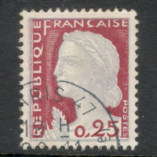 France 1960 0.25 Franc New Marianne Type Carmine / Grey Stamp