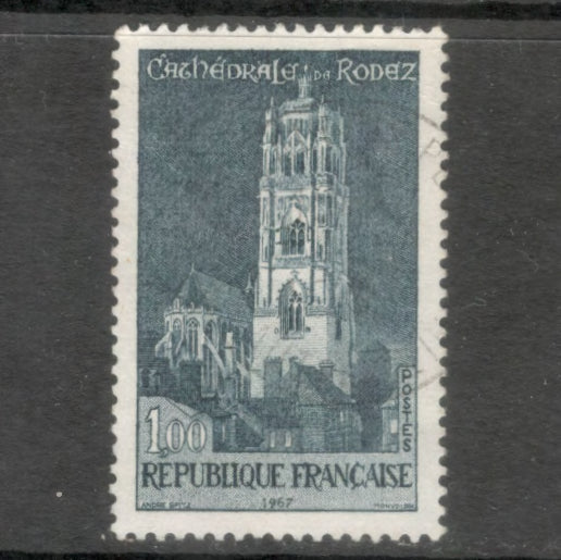 France 1967 1.00 Franc Greyish Blue Cathedrale de Rodez Stamp