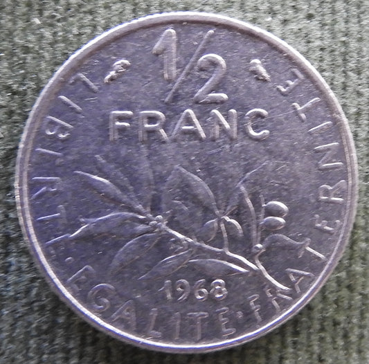 French 1968 1/2 Franc Coin - Circulated