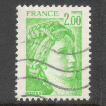 France 1978 2.00 Franc Light Green Sabine Stamp
