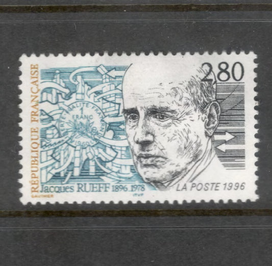 France 1996 2.80 Franc 100th Anniversary of the Birth of Jacques Rueff Multicoloured Stamp