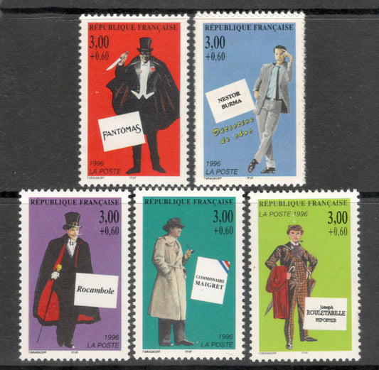 France 1996 3.00 Franc Detectives from French Novels Multicoloured Stamp Set