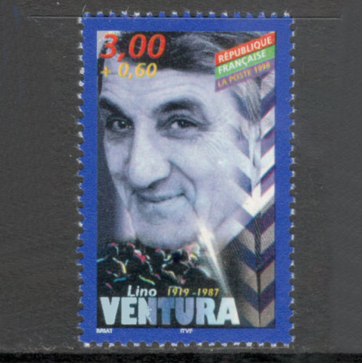 France 1998 3.00 Franc Heroes from French Movies Lino Ventura 1919-1987 Multicoloured Stamp