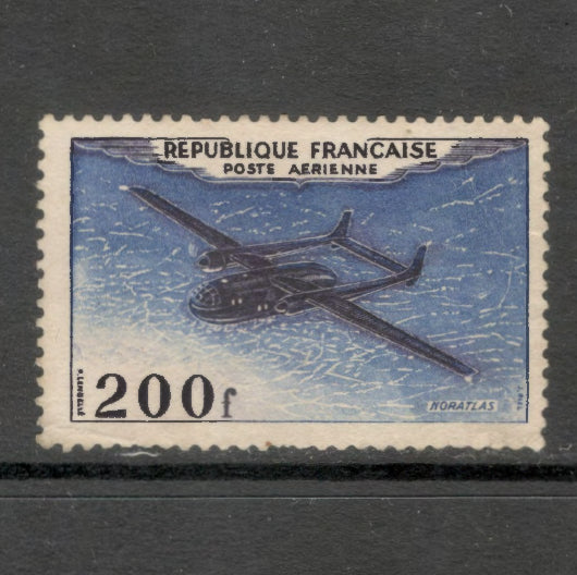 France 1954 200 Franc Noratlas Airplane Blue/Bluish Purple Airmail Stamp