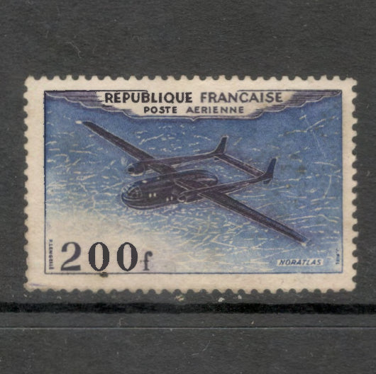 France 1954 200 Franc Noratlas Airplane Blue/Bluish Purple Airmail Stamp