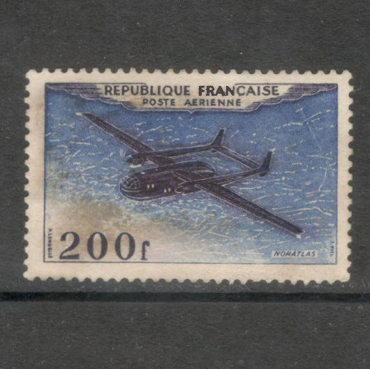 France 1954 200 Franc Noratlas Airplane Blue/Bluish Purple Airmail Stamp