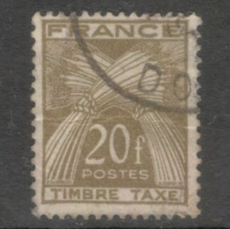 France 1943 - 1946 20 Franc Wheat Sheaves Olive Grey Duty Stamp