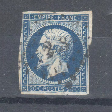 France 1854 French Empire Napoleon III 20 Centimes Type 1 Blue Stamp - Imperforated