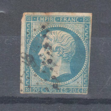 France 1860 French Empire Napoleon III 20 Centimes Type 2 Blue Stamp - Imperforated