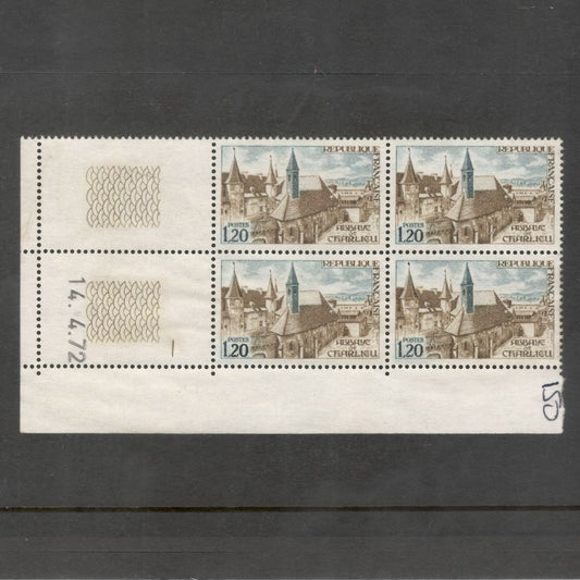 France 1972 1.20 Francs Abbeye de Charlieu Tourist Publicity Multicoloured Stamp Block