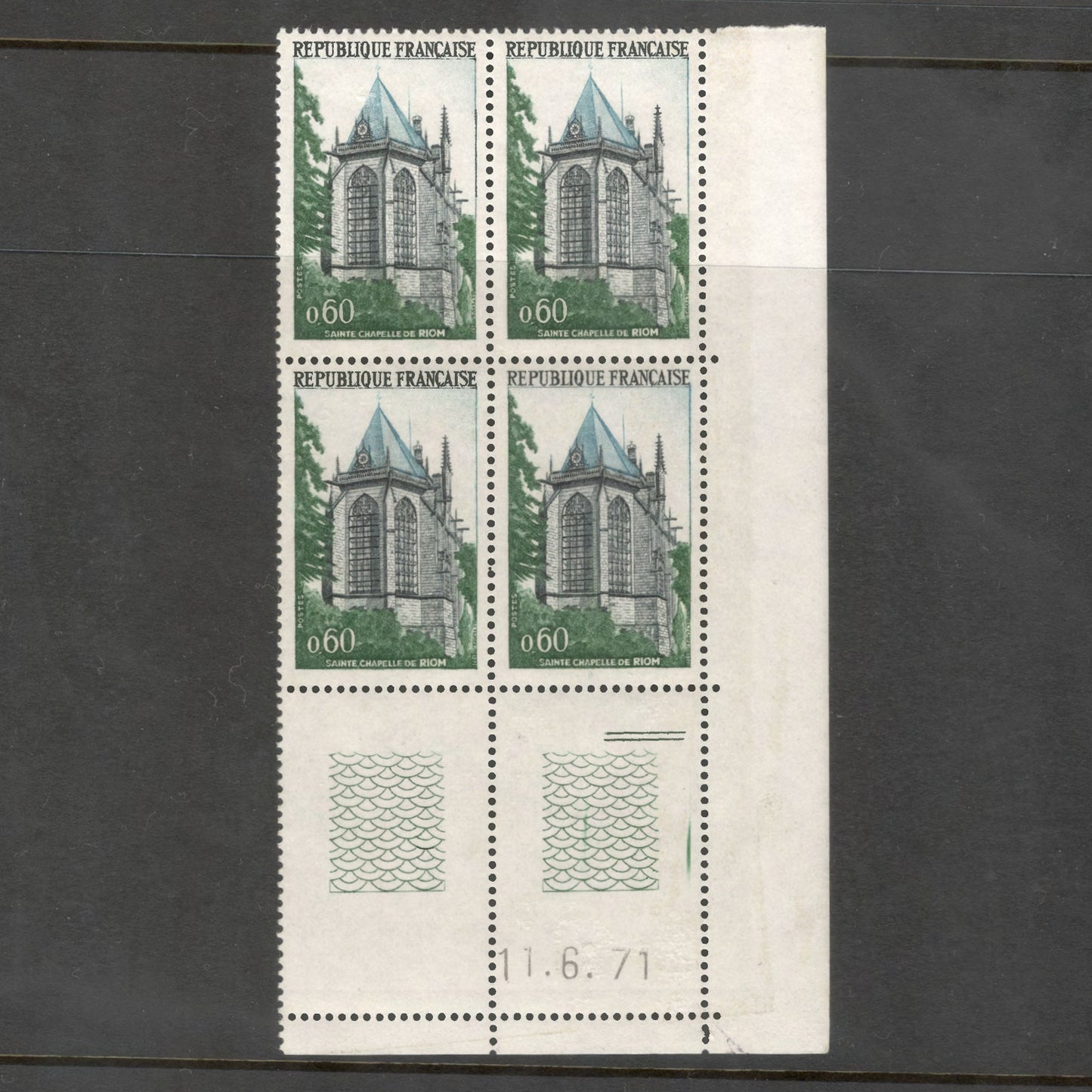 France 1971 0.60 Francs Sainte Chappelle de Riom Tourist Publicity Multicoloured Stamp Block