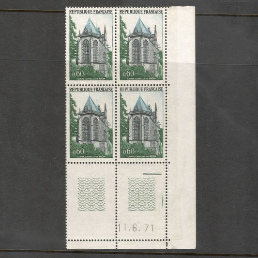 France 1971 0.60 Francs Sainte Chappelle de Riom Tourist Publicity Multicoloured Stamp Block