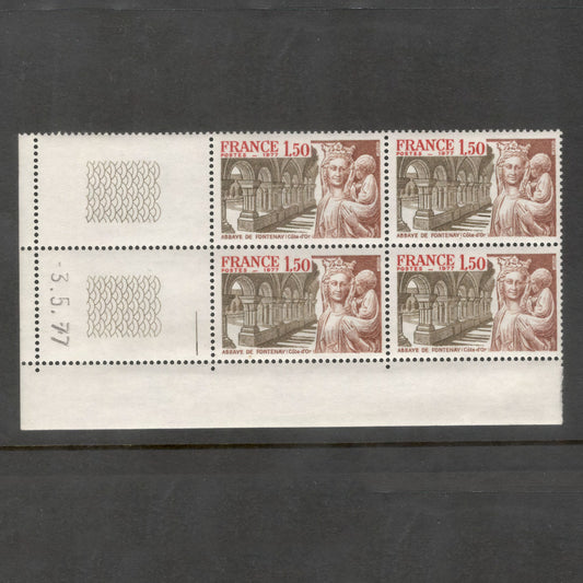 France 1977 1.50 Francs Abbeye de Fontenay Tourist Publicity Multicoloured Stamp Block