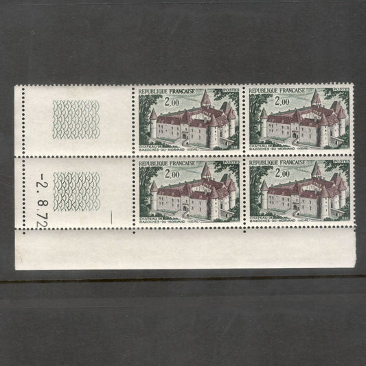France 1972 2.00 Franc The Bazoches Castle Multicoloured Stamp Block