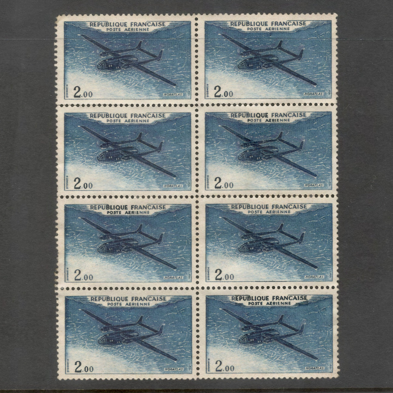 France 1960 2.00 Franc Noratlas Multicoloured Airmail Stamp Block