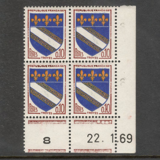 France 1963 City Arms 0.10 Franc Troyes Multicoloured Stamp Block