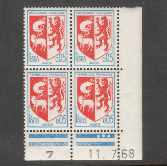 France 1966 City Arms 0.05 Franc Auch Multicoloured Stamp Block