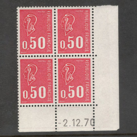 France 1971 0.50 New Marianne Type Red Stamp Block