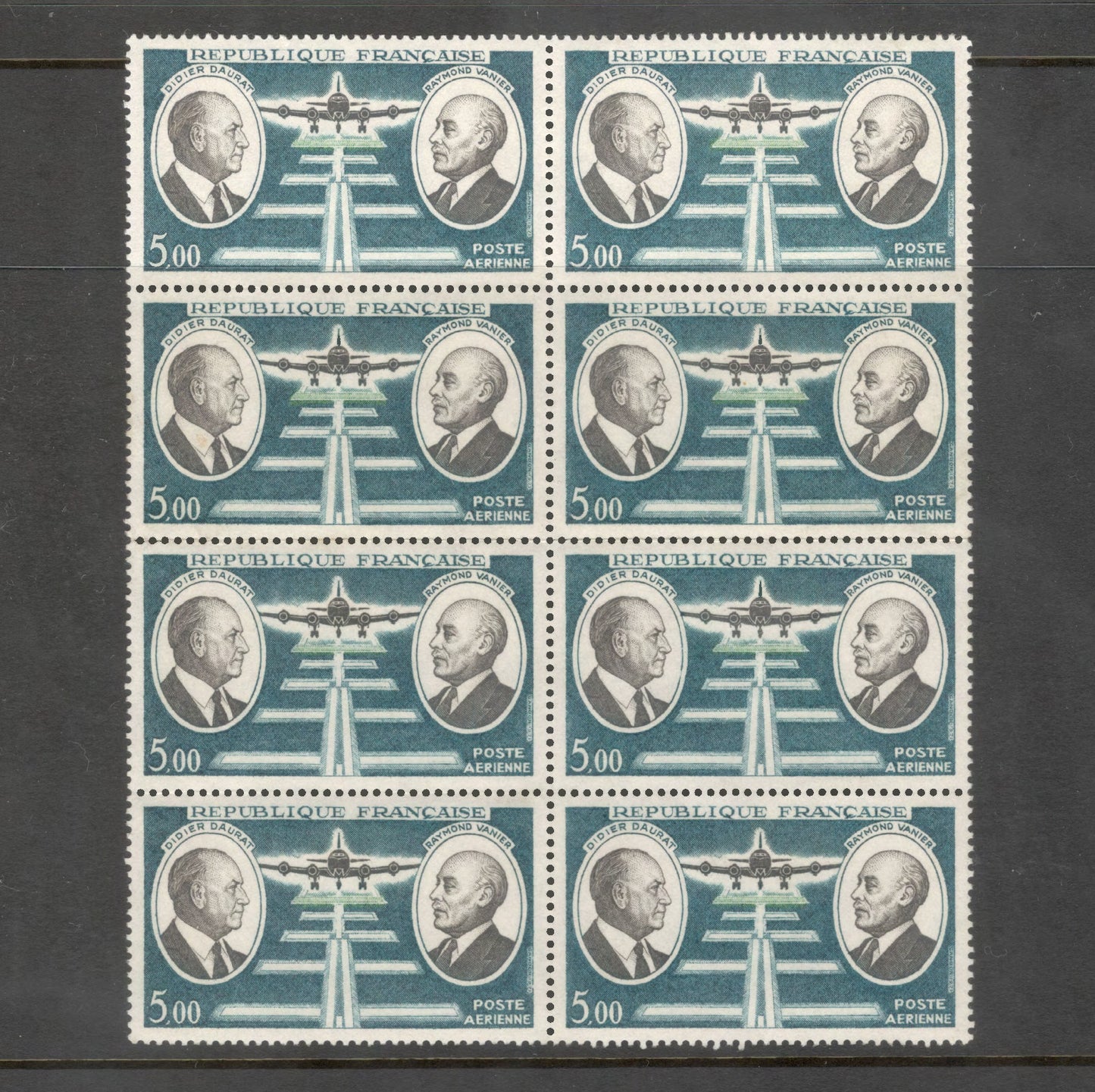 France 1971 5.00 Franc Daurat and Vanier Multicoloured Stamp Block