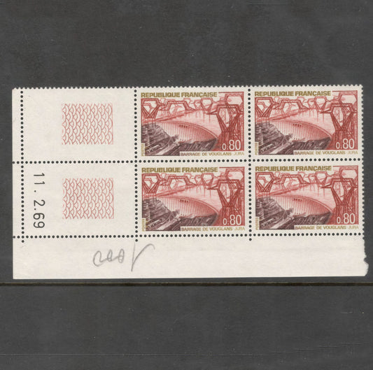 France 1969 Tourist Publicity 0.80 Franc Barrage de Vouglans Jura Multicoloured Stamp Block