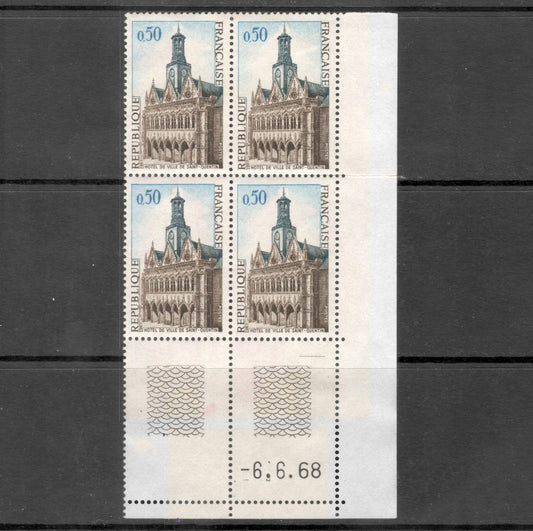 France 1967 0.50 Franc Hotel de Ville Tourist Publicity Multicoloured Stamp Block