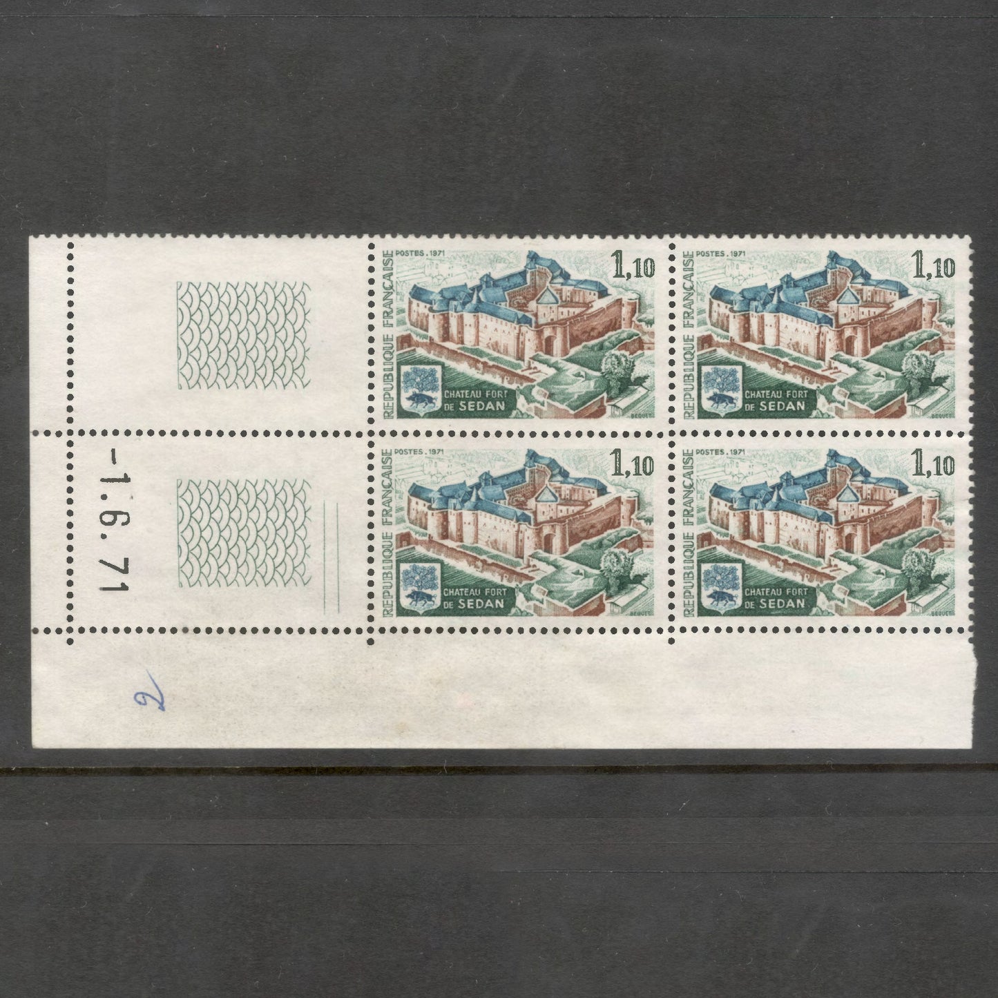 France 1971 1.10 Chateau Fort de Sedan Multicoloured Stamp Block