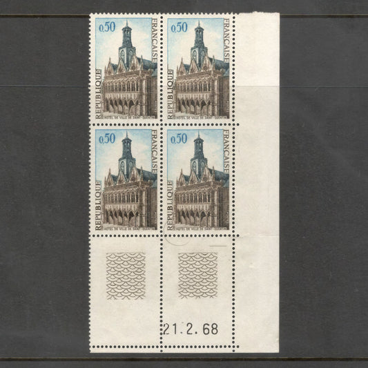 France 1967 0.50 Francs Hotel de Ville de Saint-Quentin Tourist Publicity Multicoloured Stamp Block