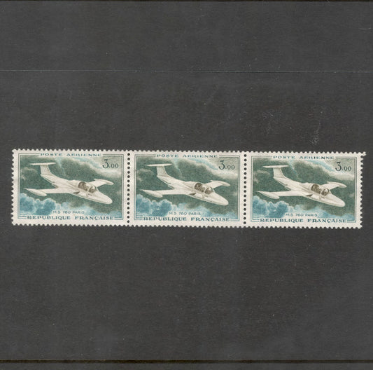 France 1960 3.00 Franc MS 760 Paris Airplane Multicoloured Airmail Stamp Strip