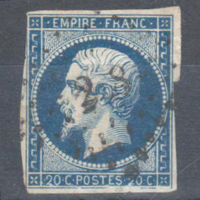 France 1854 French Empire Napoleon III 20 Centimes Type 1 Blue Stamp - Imperforated