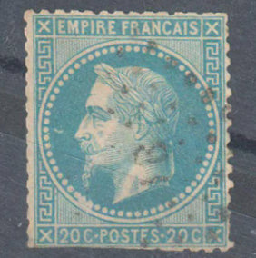 France 1867 French Empire Napoleon III 20 Centimes Blue Stamp - Perforated