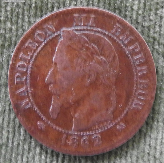 French 1862 K 2 Centimes Napoleon III Coin