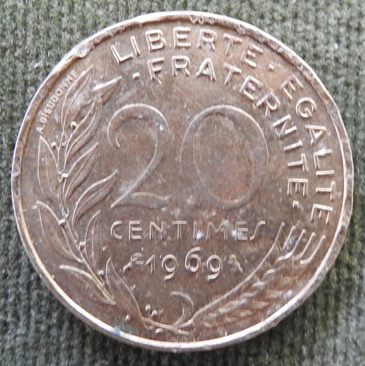 French 1969 20 Centimes Coin - Circulated