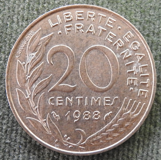 French 1988 20 Twenty Centimes Coin - Circulated