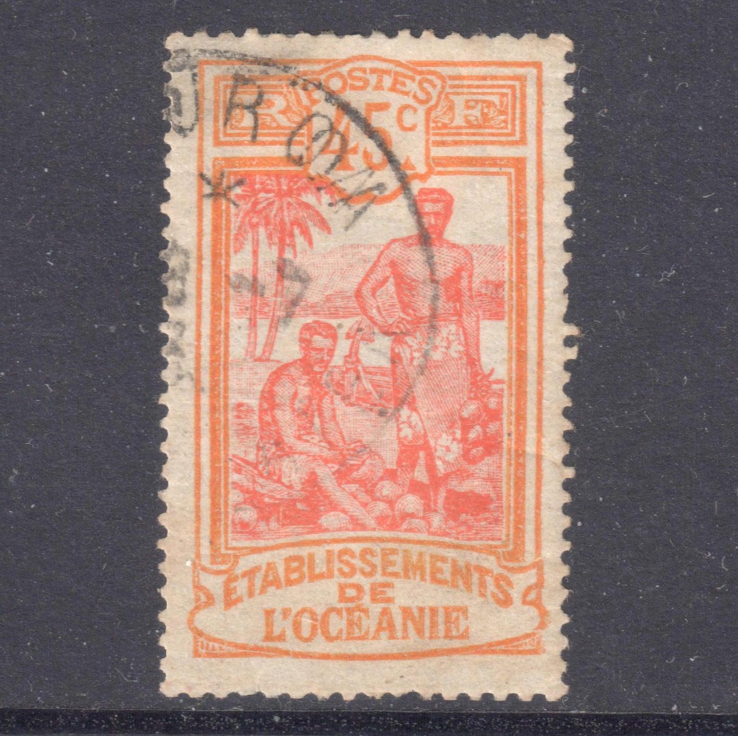 French Oceania 1913 - 15 45c Orange/Red Local Motives Stamp - Cancelled